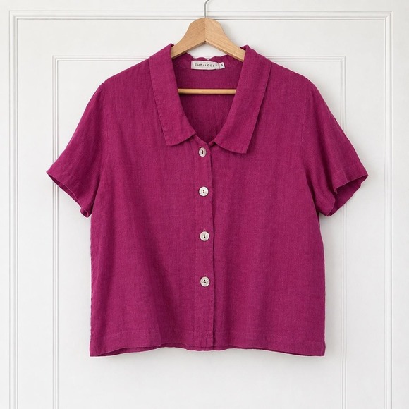 cut loose Tops - Vintage 90s Cut Loose Magenta Pink Linen Short Sleeve Button Down Shirt Medium